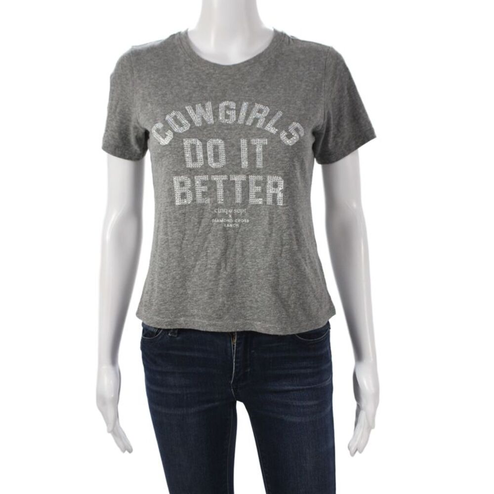 Cinq à Sept Women Jersey T-Shirt Gray Crew Neck Short Sleeve Size S